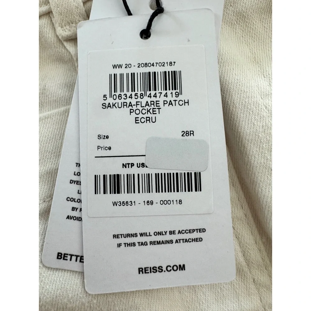 Reiss Sakura Flare Patch Pocket Jeans Ecru White High Rise Denim 28R NEW - Picture 3 of 10